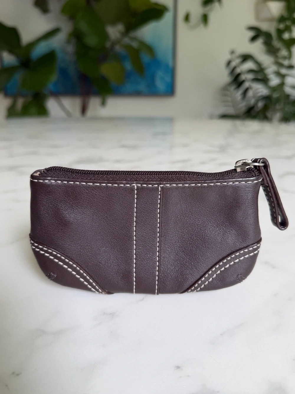 Coach Vintage Y2K Soho Leather Medium Skinny Coin Purse Dark Brown w/ Key Ring